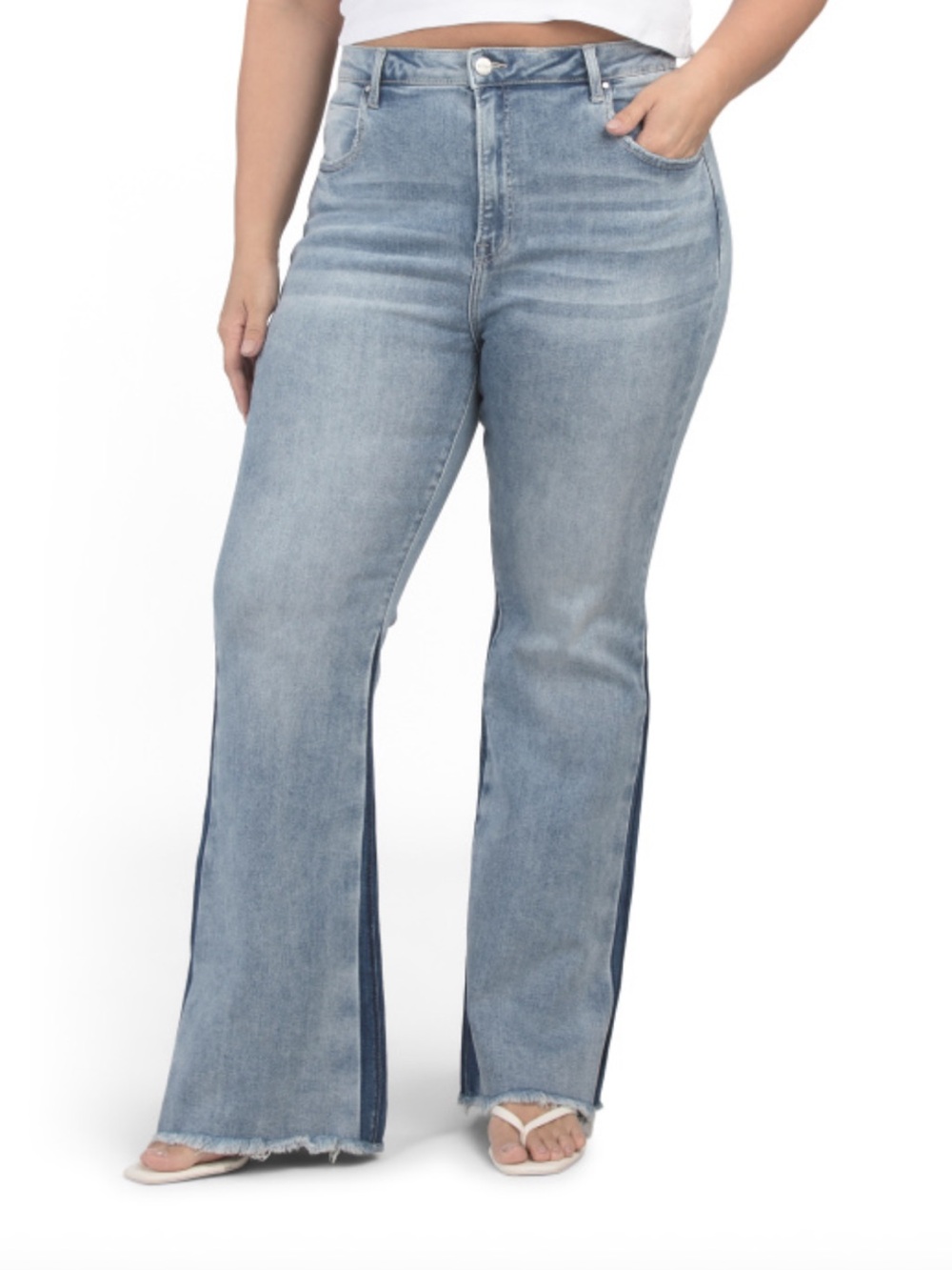 7110. Risen Plus-Size Light Blue Side-Panel Flare Jeans